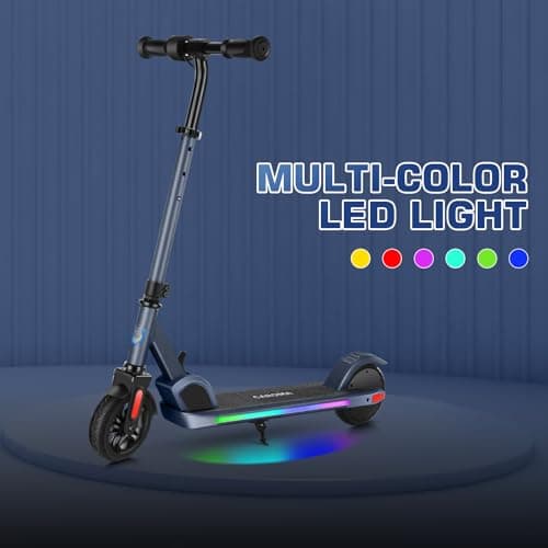 Caroma Electric Scooter for Kids Ages 8-12, 150W Foldable Kids Electric Scooter, Max 7 Miles & 10 Mph, LED Display, Colorful Lights, Adjustable Height, Lightweight Electric Scooter for Kids Teens 6