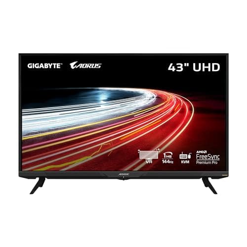 GIGABYTE AORUS FV43U 43" 144Hz 2160p HBR3, NVIDIA G-SYNC Compatible, Exclusive Built-in ANC, 3840x2160 Display, 1ms Response Time, HDR, 96% DCI-P3, 1 DisplayPort 1.4, 2 HDMI 2.1, 2 USB 3.0, 1 USB C