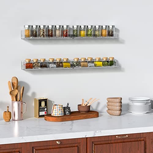 Sezanrpt Acrylic Wall Spice Rack Organizer, Seasoning Rack Shelf Organizer, Clear Wall Mounted Spice Rack Condiment Organizer with Additional Removable Middle Divider, 4 Pack… 6