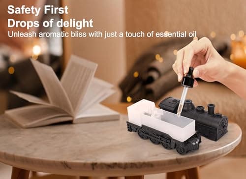 Train Shape Essential Oil Diffuser Humidifier, 2 Lighting Modes, Remote Control, Train Design Home Fragrance Diffuser, 300ml, for Bedroom Office Desktop (US Plug) 8