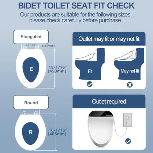 Combier Bidet Toilet Seat with Heated Warm Water & Nozzle Wash, Auto-Dry, Quiet Close Lid, Wireless Remote - Electric Bidet Seat 102S-B(Elongated) 6