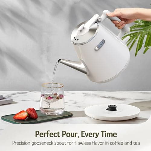 Hazel Quinn Electric Kettle - 1L/34oz Small Tea Kettle, 800W Fast Boil, All 304 Stainless Steel Interior, Double Wall for Cool Touch and Thermal, Auto Shut-Off, BPA-Free, Cordless - Pearl White 7
