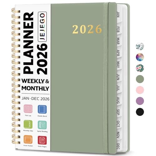 2026 Planner, Weekly and Monthly Calendar Planner Book, January 2026 - December 2026, Hardcover Spiral Planner with Monthly Tabs, Notes Pages, Perfect for Women & Men, A5 (6.4" x 8.5") - Green
