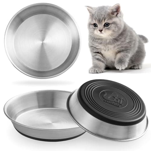 WROSWT Stainless Steel Cat Bowls,Whisker Friendly Shallow Cat Dishes for Food and Water,Non-Slip Silicone Bottom,Heavy Duty,Replacement Kitten Metal Plate for Elevated Stands,3 Pack