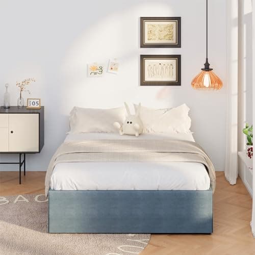 Upcanso 16 Inch Bed Frame Queen Size with Fabric Cover, Metal Platform Queen Bed Frame with Storage No Box Spring Needed, Heavy Duty Non-Slip, Easy Assembly Mattress Foundation 6