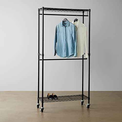 Amazon Basics Adjustable Double Rod Rolling Garment Rack, Hanging Clothes Closet Organizer with Wheels, Heavy Duty, 36" x 14" x 72", Black 7