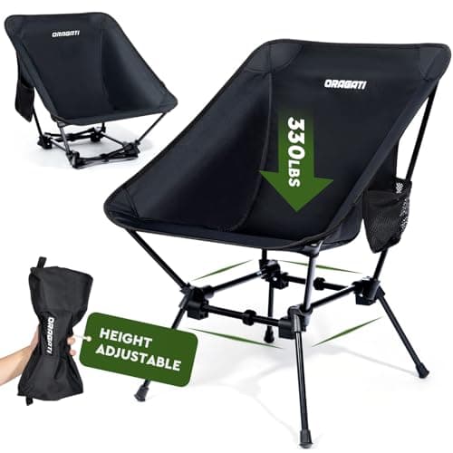 Oragati Lightweight Camping Chair, 2-Way Backpacking Chair High or Low Profile, Portable Folding Camp Chairs Compact Design for Outdoor, Beach, Hiking, Picnic, Black