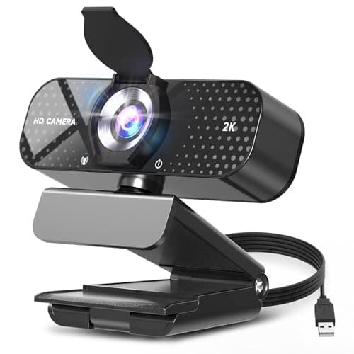 TRAUSI 2K HD Webcam with Auto Light Correction, Noise-Canceling Mic, Privacy Cover and Wide Angle Lens, Plug & Play USB Camera for Laptop/PC/Mac, Compatible with Zoom, Skype, Teams & Streaming Black