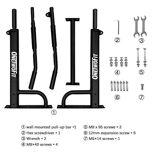 OneTwoFit Wall Mounted Pull Up Bar with More Stable 6-hole design for Indoor and Outdoor Use, Maximum weight 440 Lbs OT103 9