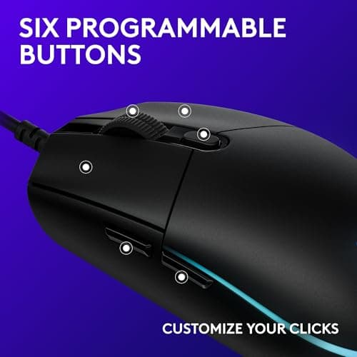 Logitech G203 Wired Gaming Mouse, 8,000 DPI, Rainbow Optical Effect LIGHTSYNC RGB, 6 Programmable Buttons, On-Board Memory, Screen Mapping, PC/Mac Computer and Laptop Compatible - Black 5