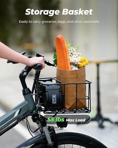 Flydone Urban/Folding Electric Bike for Adults 36V 13Ah Peak 1000W 26" with Basket Dual USB Charging Ports Full Suspension 7 Speed Gearshift Ebike 20mph Foldable Electric Mountain Bike 8