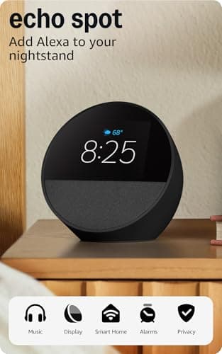 Amazon Echo Spot (newest model), Great for nightstands, offices and kitchens, Smart alarm clock, Designed for Alexa+, Black 8