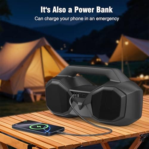 KMAG Bluetooth Speaker Wireless, 80W Loud Speaker with Deeper Bass, IPX7 Waterproof, 20H Playtime, Cool Lights, TWS, Portable Speaker for Home, Outdoor, Workshop, Party, Gift for All(Gray) 7