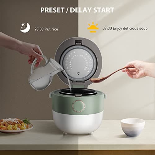 Bear Rice Cooker 3 Cups (Uncooked), 3D Heating and Fuzzy Logic, Healthy Nonstick Small Rice Cooker, PFAS-Free, Touch-Screen, for White/Brown Rice Quinoa Oatmeal Soup 7