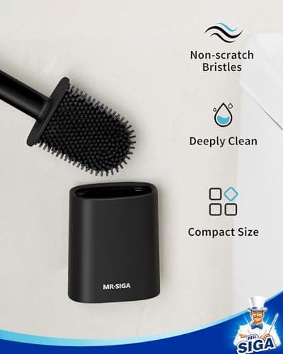 MR.SIGA Toilet Brush and Holder Set, Wall Mounted Toilet Bowl Brush, Compact Toilet Scrub Brush with Holder for Bathroom, Black, 2 Pack 6