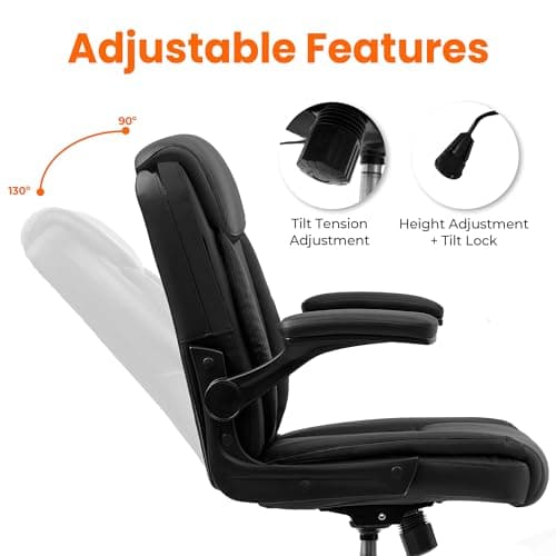 NEO CHAIR Office Desk Computer Chair Ergonomic Executive Mid-Back Leather Gaming Chair with Adjustable Flip-Up Armrests Wheels Swivel for Home Study Task (Jet Black) 6
