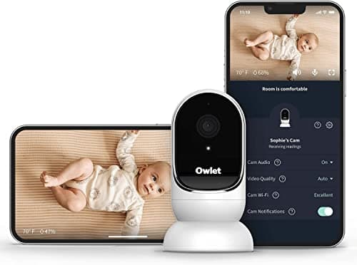 Owlet Cam Smart Baby Monitor - HD Video Monitor with Camera, Audio and Background Sound, Encrypted WiFi, Motion and Sound Notifications, Humidity, Room Temp, Night Vision, 2-Way Talk (Renewed)