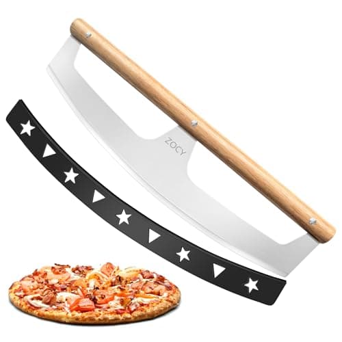 Pizza Cutter Rocker with Wooden Handles & Protective Cover by Zocy, 16" Sharp Stainless Steel Pizza Slicer Wheel, Big Pizza Knife Cutters for Kitchen Tool (16inch)