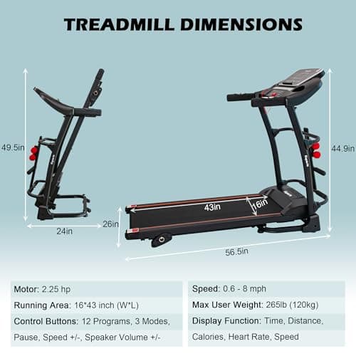Ksports Foldable 16 Inch Wide Home Treadmill w/Bluetooth Connectivity, Kinomap, Zwift & FitShow Fitness Tracking Apps, USB/AUX Ports, Manual Inclines and Speed Control 7