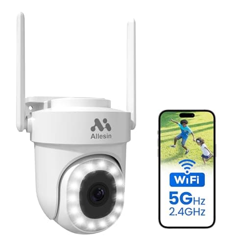 Allesin 5G WiFi Security Camera Outdoor, 360°Pan-Tilt View 4MP Cameras for Home Security with 14LEDs Spotlight Color Night Vision, IP65, AI Human Detection, 2-Way Talk, Cloud/SD Storage, White