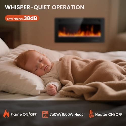 Electactic Electric Fireplace 36 inch, Recessed and Wall Mounted Electric Fireplace with Remote Control, Fireplace Heater, Linear Fireplace with Timer, Adjustable Flame Color, 750w/1500w, Black 6