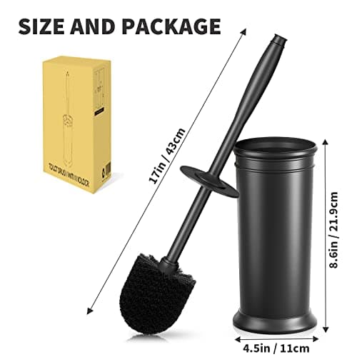 UPTRONIC Toilet Brush, Toilet Bowl Brush with Extra Long Handle Durable Bristles Toilet Scrubber and Covered Holder for Toilet Brush Set for Bathroom Cleaning (Black, 1 Set) 7