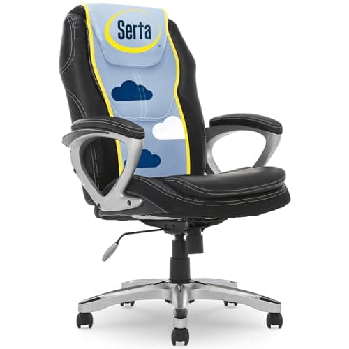 Serta Amplify Executive Office Chair with Faux Leather and Mesh, Adjustable Ergonomic Comfy Seat with Lumbar Support, Modern Computer DeskChairs, Swivel Rolling Wheels, Black