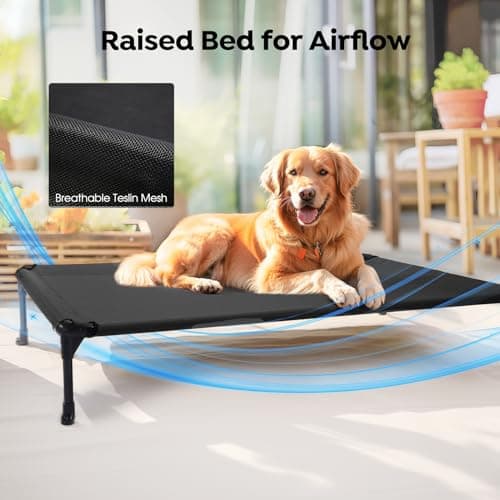 Veehoo Cooling Elevated Dog Bed Add Removable Waterproof Bolster Cushion Mat, Raised Pet Cot with Breathable Teslin Mesh, No-Slip Feet, Dog Couch Bed for Indoor Outdoor, 42x30inches, Black, CWC2331B 6