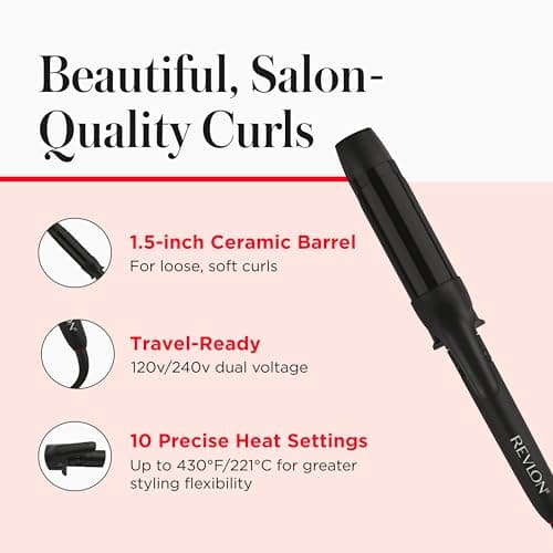 REVLON SmoothStay Coconut Oil Infused Hair Curling Iron - Barrel Curling Iron 1 ½ Inch for Loose Curls, Shinier, Visibly Smoother Hair (1 ½ in) 5