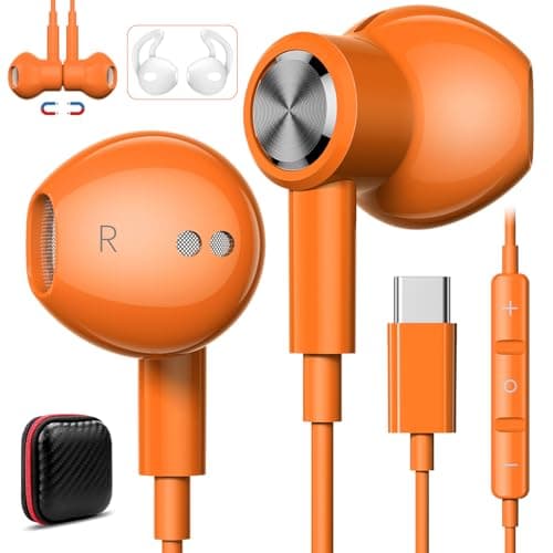 USB C Headphones with Microphone for iPhone 17 Pro Max 17e 16e 16 15 Plus,Type-C Headphones for Google Pixel 10a Wired Earbuds Magnetic Sport Earphone for iPad/OnePlus 15/Samsung S26 S25 Flip 6 Fold 7