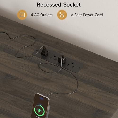 ONBRILL Standing Desk with Drawers, 55 x 23 Inch Electric Height Adjustable Desk with Storage & Outlets, for Computer Workstation, Home Office, Retro Curved Table Corner Design, Black Walnut 6