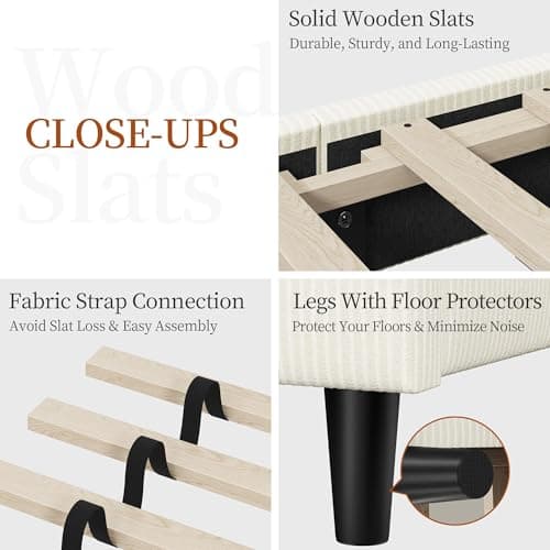 Yaheetech Full Size Bed Frame with Adjustable Headboard, Chenille Fabric Upholstered Headboard/Platform Bed, Full Bed Frame No Box Spring Needed/Wood Slats Support/Easy Assembly/Beige 8