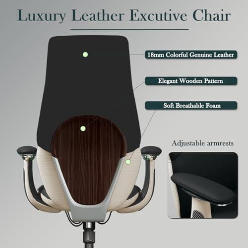 FurniBaron Ergonomic Genuine Leather Office Chair, Executive Chair with Tilt Adjustable High Back and Lumbar Support, 400lbs Weight Capacity Metal Base with 360° Flexible Wheels, Black 5