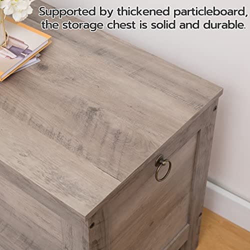 HOOBRO Toy Box, Retro Wooden Look Storage Chest with Safety Hinge, Entryway Storage Bench Supports 220 lb, 39.4 x 15.7 x 18.9 Inches Toy Chest Organizer, Easy Assembly (Greige) BG100CW01 8