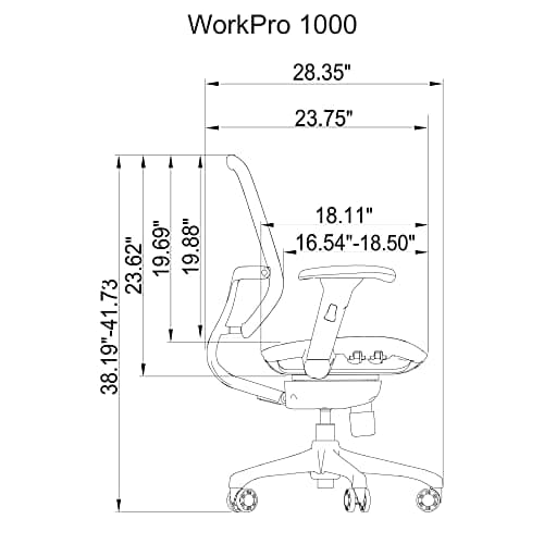 WorkPro® 1000 Series Ergonomic Mesh/Mesh Mid-Back Task Office Chair, Black/Black, BIFMA Compliant 8