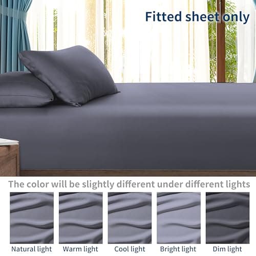 Bamboo Viscose Fitted Sheet Queen Size Only, 400 Thread Count, 16" Deep Pocket Cooling Bottom Sheets for Hot Sleeper, Silky Soft Breathable (Queen, Dark Grey 8