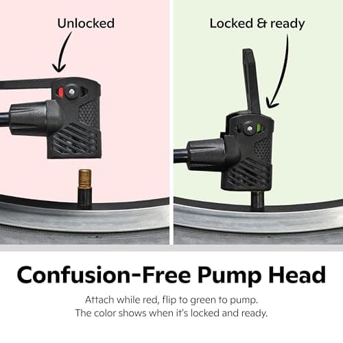 Schwinn Air Center Plus Floor Pump, For Mountain, Cruiser and Electric Bikes, 120 PSI, Soft Grip Handle, with Sports Ball Needle and Dual Head for Schrader and Presta Valves, Manual Air Pump 6