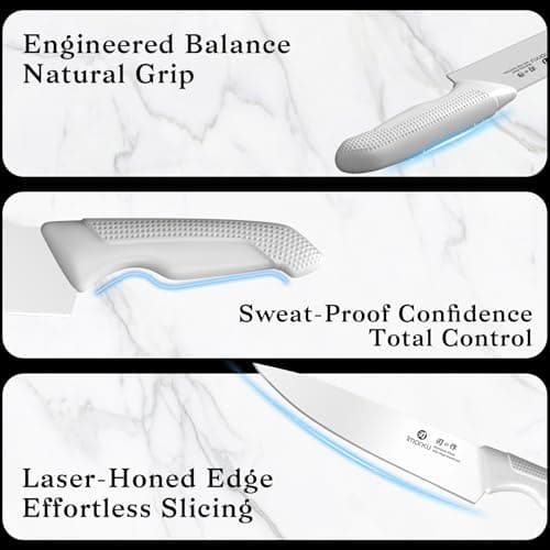 imarku Kitchen Knife Set, Japanese Knives Set for Kitchen, Stainless Steel Knife Set with Block, Kitchen Gadgets, White, Anti-Slip Handle, Dishwasher Safe, Gift for Women 7