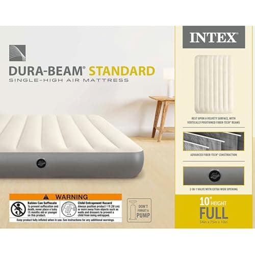 Intex 64102E Dura-Beam Standard Single-High Air Mattress: Fiber-Tech – Full Size – 10in Bed Height – 600lb Weight Capacity – Pump Sold Separately 7