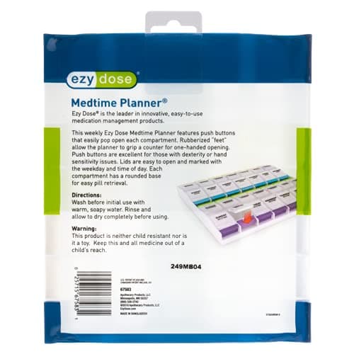 EZY DOSE Weekly (7-Day) Pill Organizer, Vitamin Container, and Daily Medicine Planner, 2X-Large Push Button Compartments, Arthritis Friendly, Easy to Use, 4 Times a Day, Clear Lids, BPA Free 6