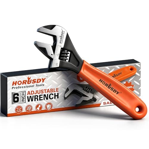 HORUSDY 6" Adjustable Wrench Pipe Spanner: Wide Jaw Black Oxide Wrench With Cushion Grip, Laser Marked Metric & SAE Scales, CR-V Steel, for Professionals