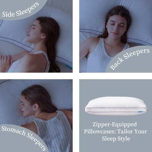 SLEEPDIARY King Size Pillows Set of 2,Hotel-Quality Bed Pillows with Zipper for Adjustable Loft, Machine Washable, Down Alternative Filling for Back, Side & Stomach Sleepers, White 6