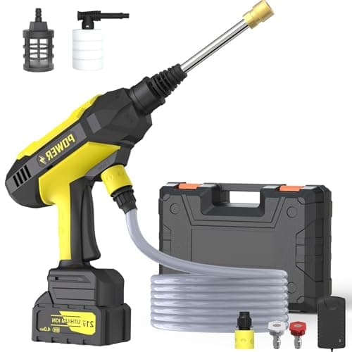 DECOKTOOL Cordless Pressure Washer, Portable Pressure Washer Battery Powered Max 950PSI, 1.2GPM with 1 * 21V 4.0Ah Rechargeable Battery, 20FT Drain Hose, Electric Power Washer for Car, Floor, Yellow