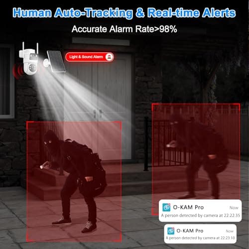 Latuwuz 4K Solar Security Cameras Wireless Outdoor, 5GHz/2.4GHz WiFi Cameras for Home Security with Dual Lens, Siren, Human Auto Tracking, Color Night Vision, 2-Way Talk, IP66 6