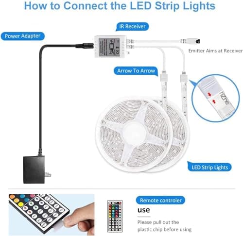 DAYBETTER Waterproof LED Light Strips 66ft, Outdoor LED Strip Lights Color Changing 5050 RGB LED Strip Lights with Remote Control, LED Lights for Indoor Outdoor Use, IP65 (2 Rolls of 33ft) 7