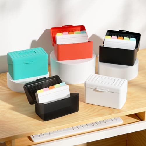 MaxGear 3x5 Index Card Organizer with Dividers, Plastic Box for Flash, Note, and Recipe Cards, Includes 100 Ruled Cards, 5 Color Dividers, 300 Card Capacity, Blue 8
