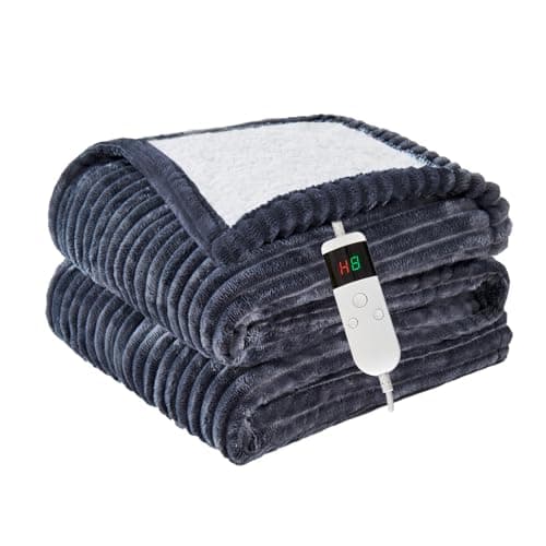 Qieryun Heated Blanket Electric Throw, Soft Flannel Heating Blanket with 8 Hours Auto Off 10 Fast Heating Levels Machine Washable Sherpa Heated Blanket with Overheating Protection