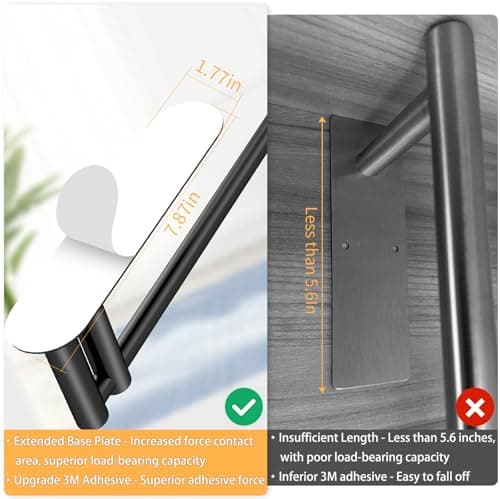 Under Cabinet Paper Towel Holder for Kitchen, Upgraded Heavy Duty Double Pole Design, Both Available in Adhesive & Screws, Self-Adhesive Bar Rack for Kitchen Towel, Stainless Steel, Black 4