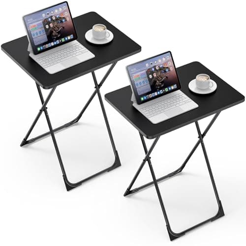 Kitsure TV Tray - Foldable TV Trays Set of 2 with Corner Stabilizers, Waterproof & Scratch-Resistant TV Dinner Tray Table for Living Room, Bedroom, Office, Picnic, 16.9"×13.0"×24.2", Black