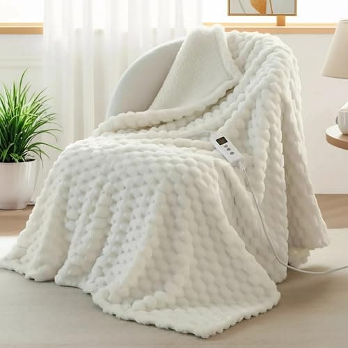 GarveeHome Heated Blanket Electric Blanket Throw Size 50 in x60 in, 6 Heating Levels & 9 Hours Auto Shut Off, Cozy Soft Fleece Fast Heating Blankets Gift, Machine Washable, Beige